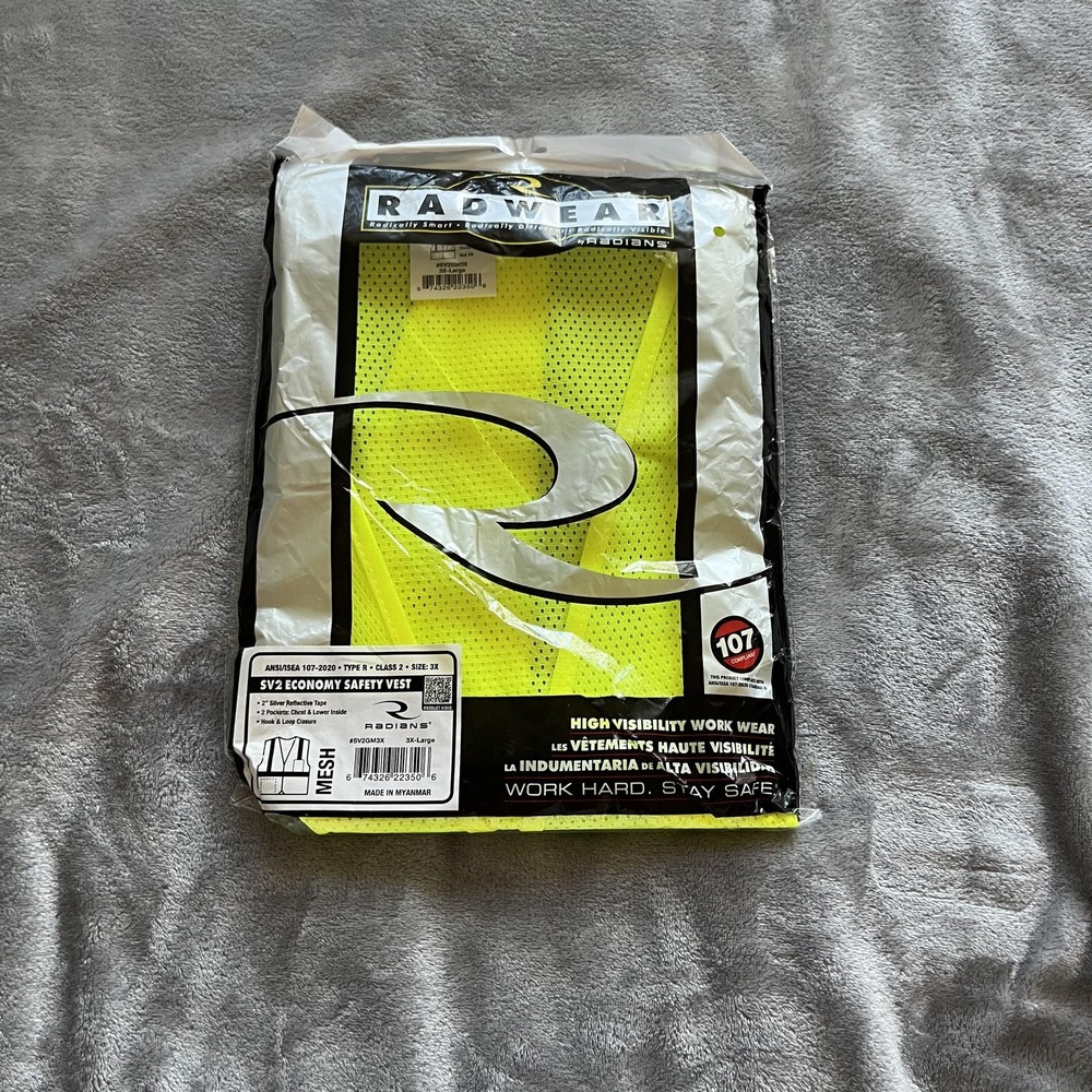 Radians Radwear Safety Vest Mens 3XL Hi Vis Yellow‎ SV2 Economy Mesh ANSI 107